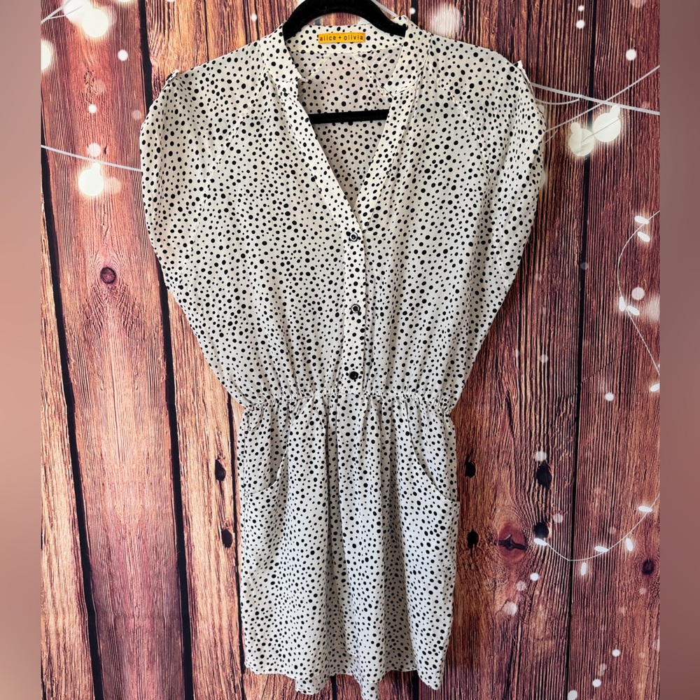 Alice + Olivia Black and White Polka Dot 100% Silk Dress XS